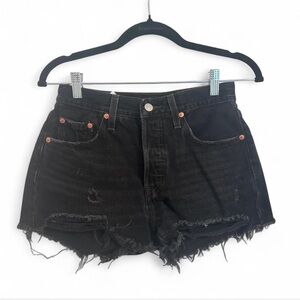 Levi's 501 Black Jean Shorts High Waisted Button Fly Size 25